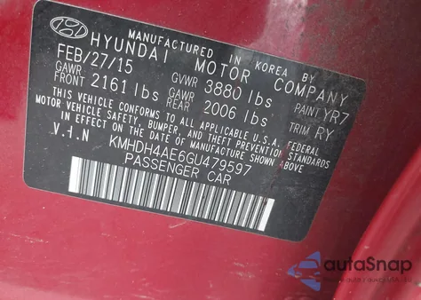 2016 Hyundai Elantra Value Edition из США, поврежденный, VIN KMHDH4AE6GU479597